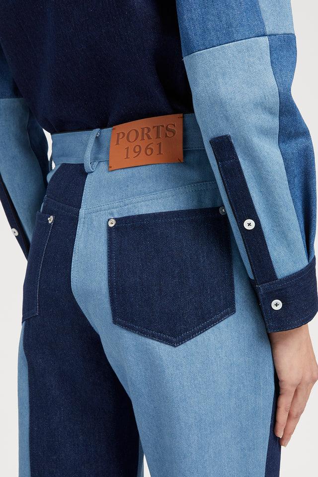 Ports 1961 TWO TONE DENIM JEANS 08G-BLUE MIX