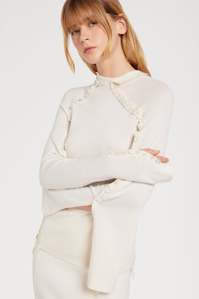 Ports 1961 WHITE BUTTONS SLEEVE KNITWEAR 171-IVORY