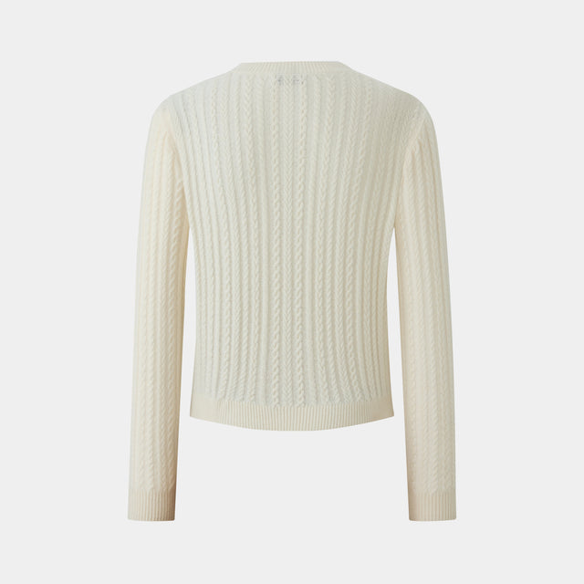 Ports 1961 WHITE CABLE KNIT CARDIGAN CREAM