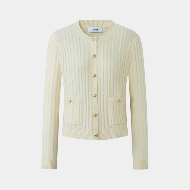 ports 1961 WHITE CABLE KNIT CARDIGAN CREAM