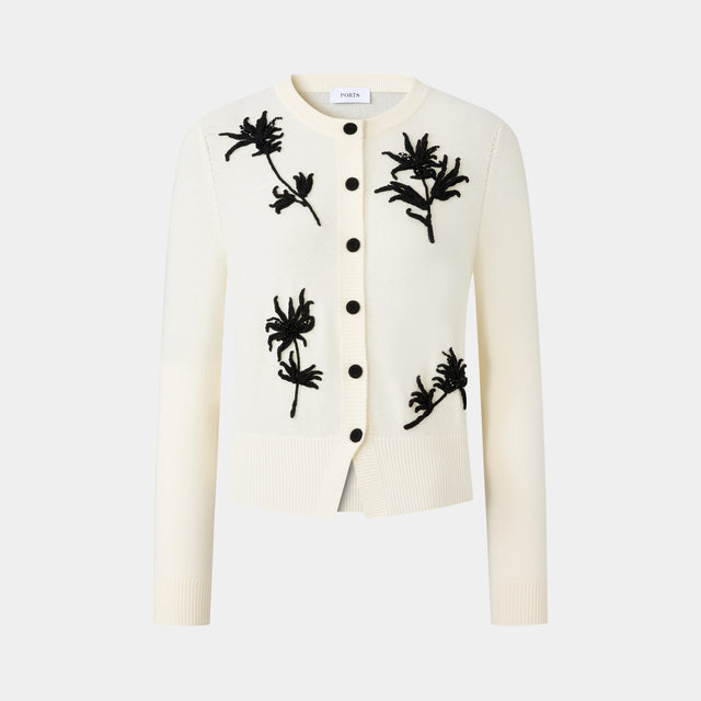 ports 1961 WHITE FLORAL CARDIGAN CREAM