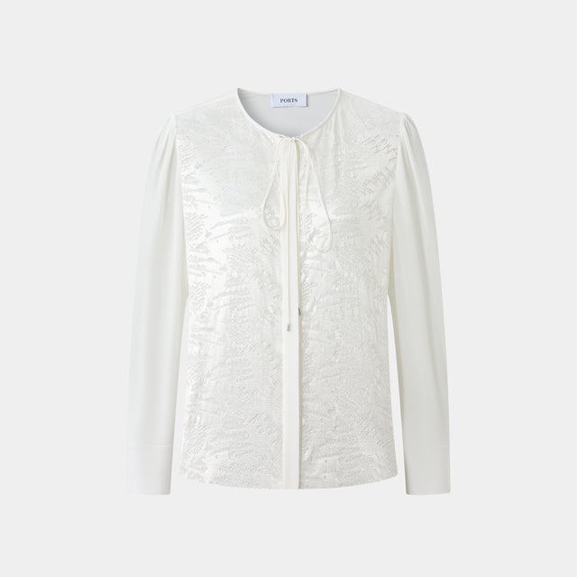 ports 1961 WHITE FLORAL PANEL SHIRT CANNOLI CREAM