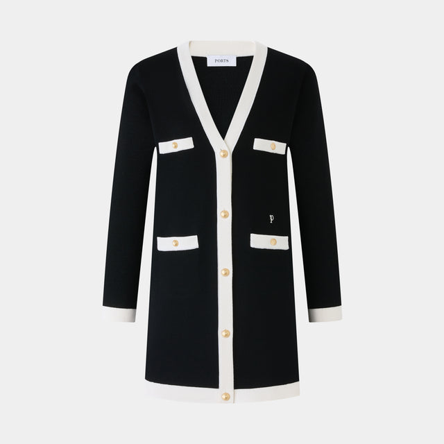 ports 1961 WHITE TRIMMING CARDIGAN BLACK