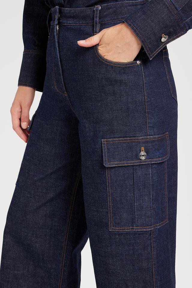 Ports 1961 WIDE-LEG DENIM JEANS 889-INDIGO DENIM