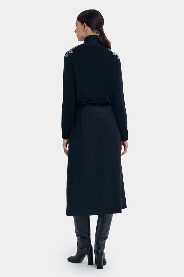 Ports 1961 WOOL CASHMERE A-LINE SKIRT BLACK