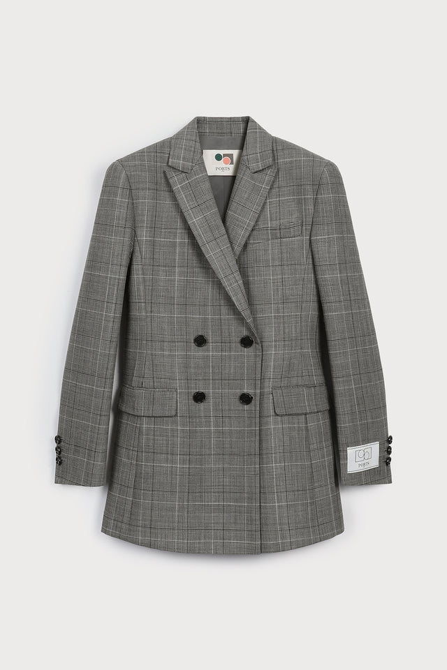 ports 1961 WOOL CHECKED BLAZER B96-GREYS MIX