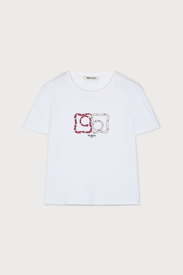 ports 1961 PORTS INFINITY LOGO ADORNED IN TWEED SHADOW PRINTED T-SHIRT 100-OFF WHITE