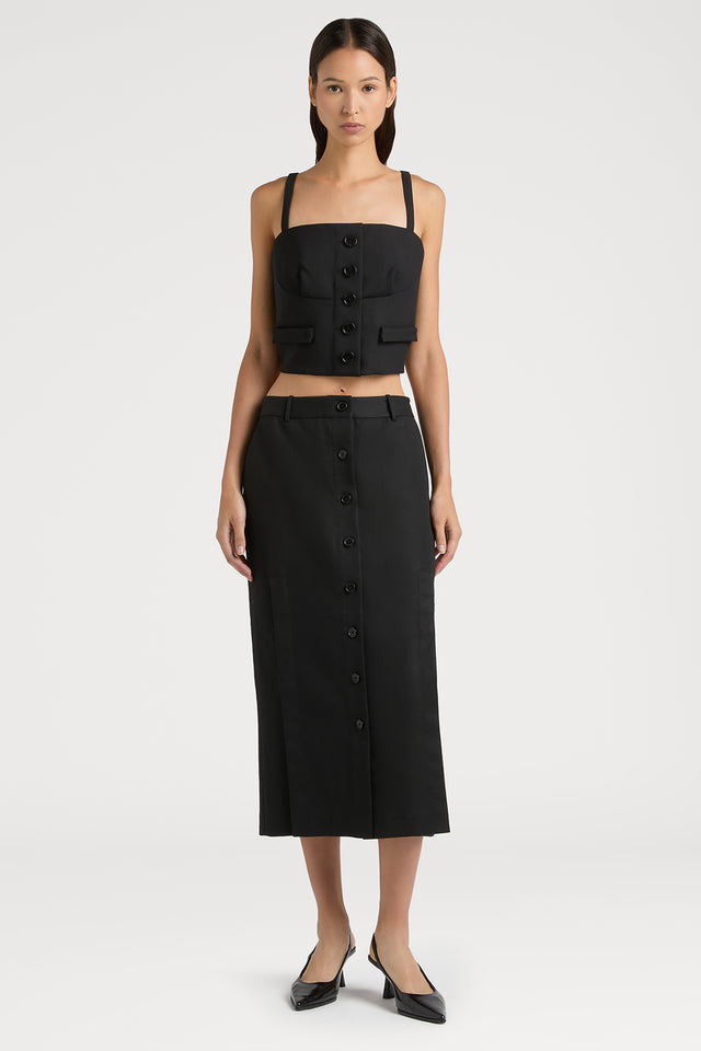 Ports 1961 REFINED SKIRT SHOWCASING STYLISH CUT-OUT DETAILS AND BUTTON FEATURES 999-BLACK