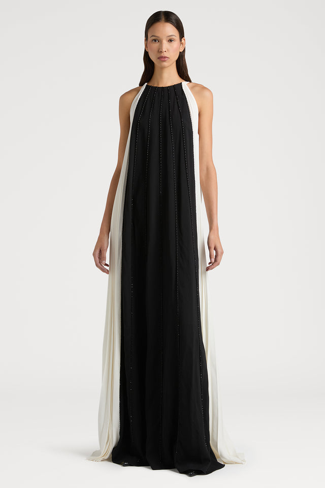Ports 1961 REFINED SOPHISTICATION & ALLURE BLACK & WHITE CONTRAST GOWN 999-BLACK