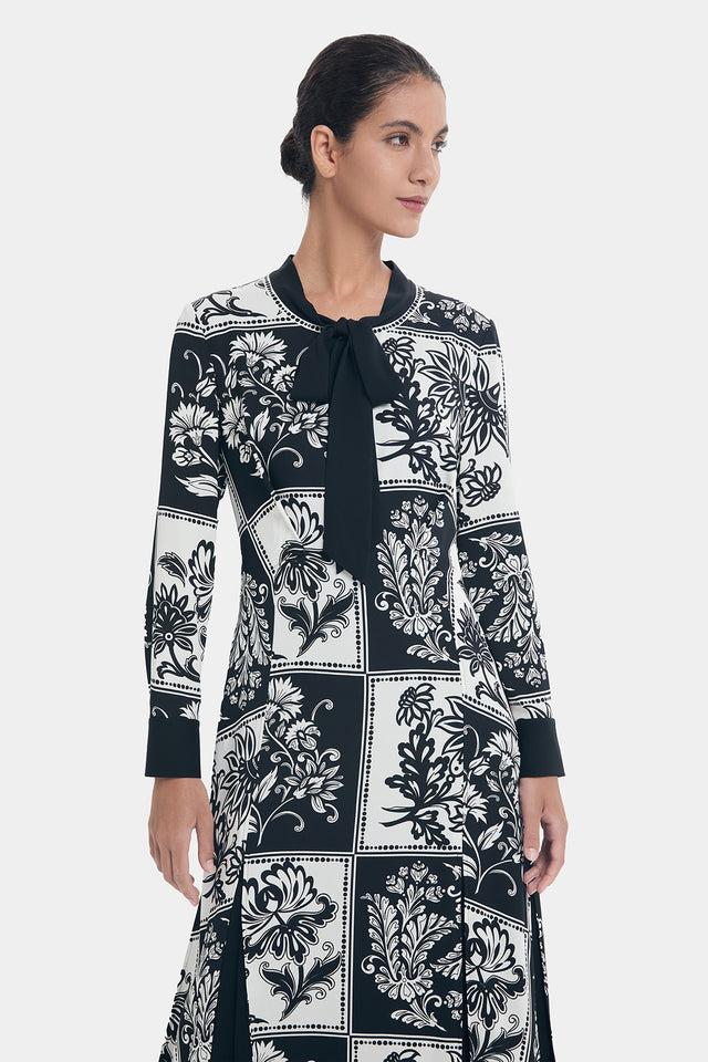 Ports 1961 RETRO BLACK & WHITE FLORAL PRINTED DRESS BLK BLUE PRT