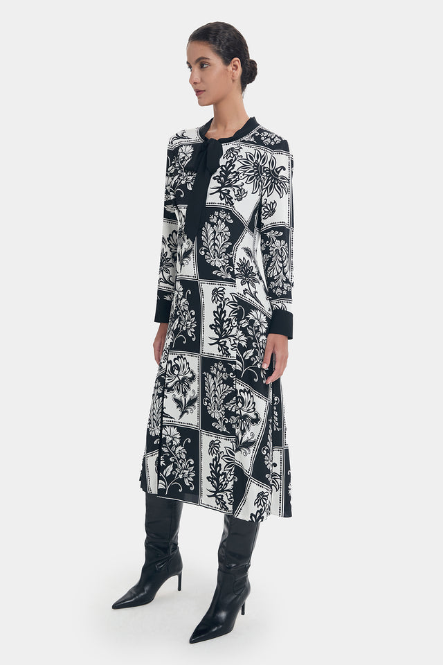 Ports 1961 RETRO BLACK & WHITE FLORAL PRINTED DRESS BLK BLUE PRT