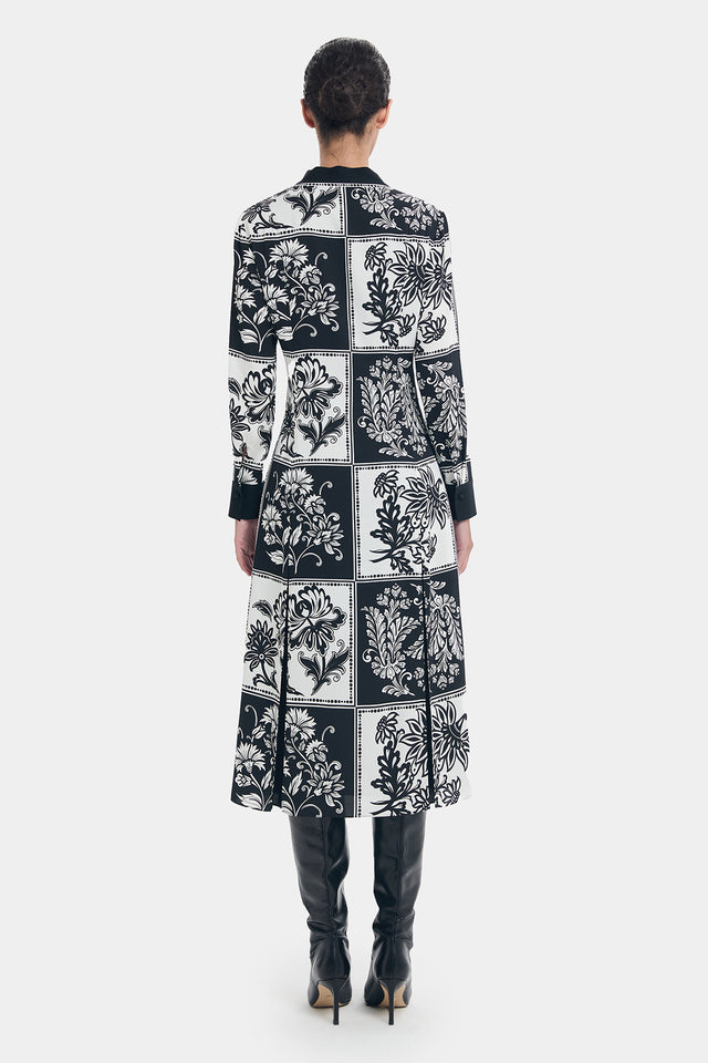 Ports 1961 RETRO BLACK & WHITE FLORAL PRINTED DRESS BLK BLUE PRT