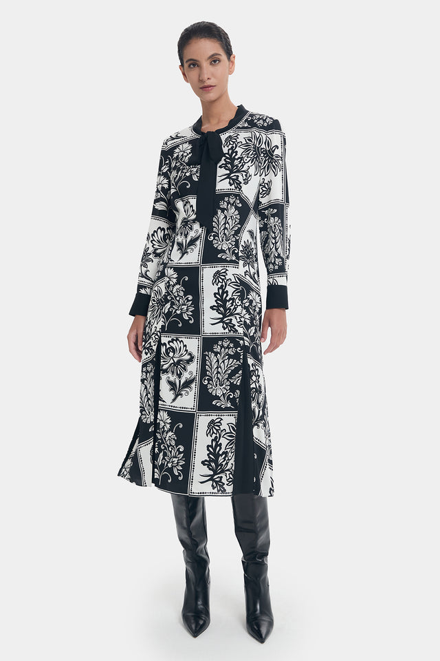 ports 1961 RETRO BLACK & WHITE FLORAL PRINTED DRESS BLK BLUE PRT