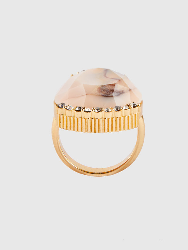Ports 1961 ROSE AND WHITE TEAR DROP COCKTAIL RING GOLD