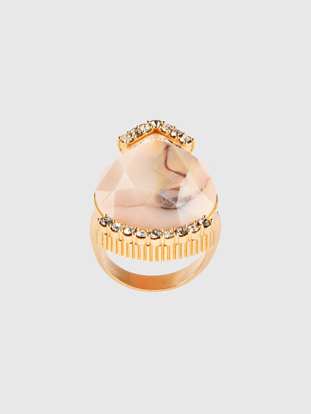 ports 1961 ROSE AND WHITE TEAR DROP COCKTAIL RING GOLD