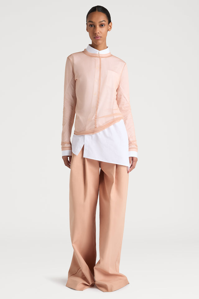 Ports 1961 ROSE PETAL SHEER LONG SLEEVE TOP 205-NUDE