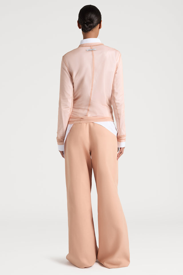 Ports 1961 ROSE PETAL SHEER LONG SLEEVE TOP 205-NUDE