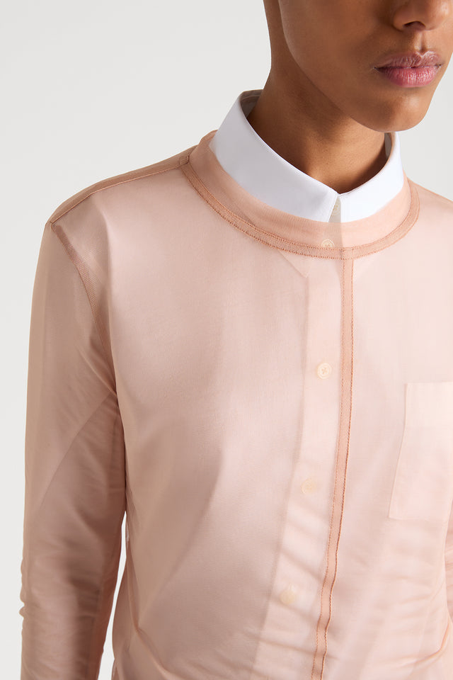 Ports 1961 ROSE PETAL SHEER LONG SLEEVE TOP 205-NUDE