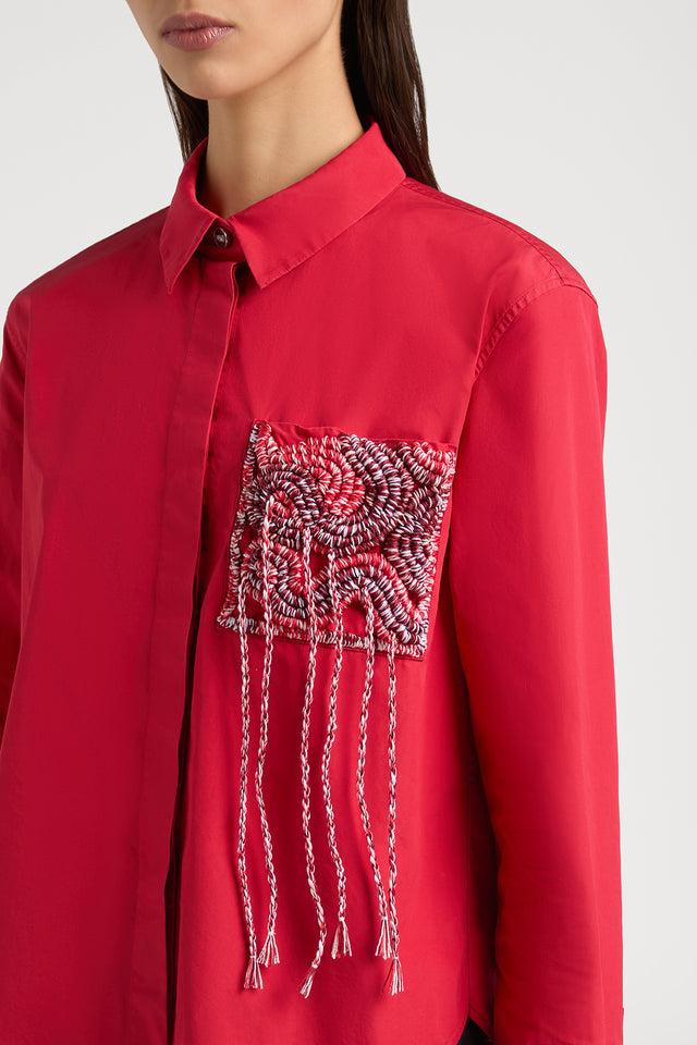 Ports 1961 SHIRT ADORNED WITH CROCHET EMBELLISHMENTS 410-BRIGHT RED