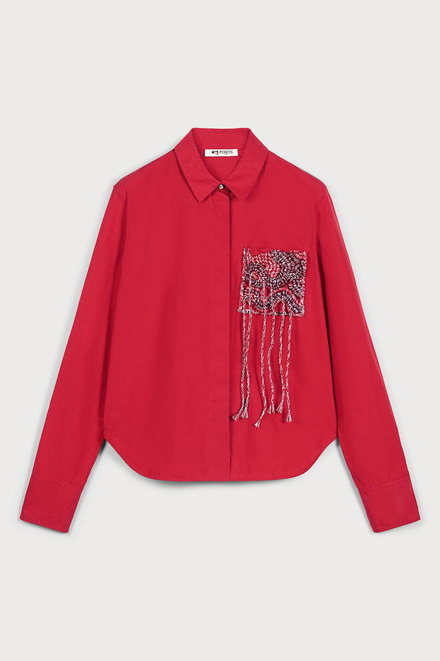 ports 1961 SHIRT ADORNED WITH CROCHET EMBELLISHMENTS 410-BRIGHT RED