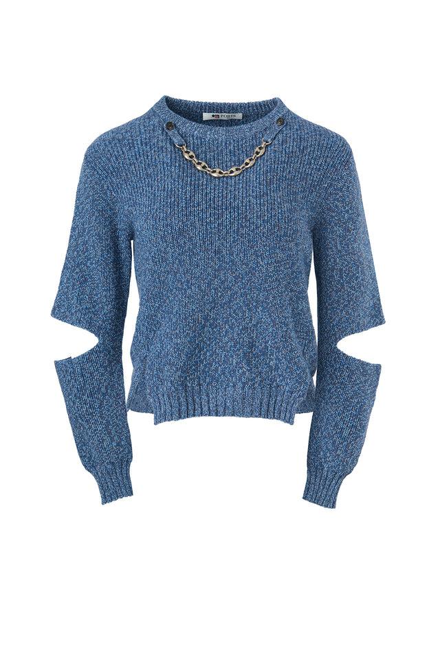 ports 1961 Signature Cut-Out Detail Knitwear 870-CERULEAN