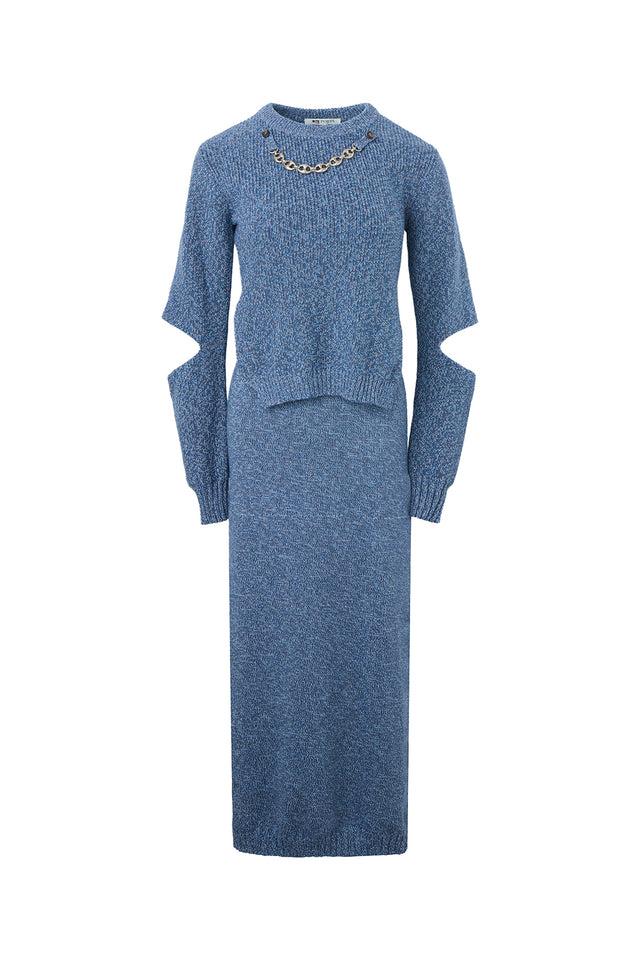 ports 1961 Signature Cut-Out Detail Knitwear Dress 870-CERULEAN