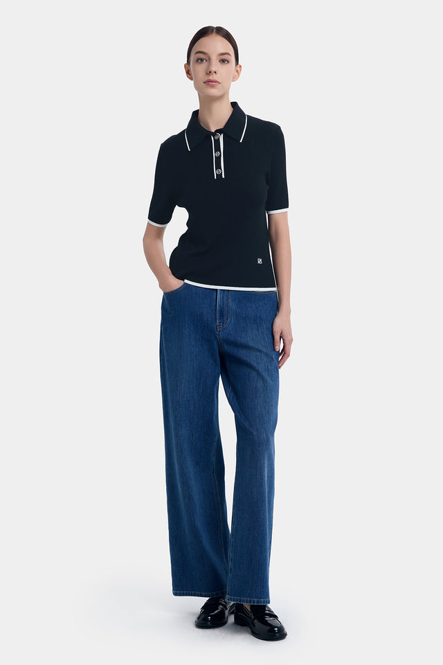 Ports 1961 SILK CASHMERE CONTRAST POLO KNITWEAR BLACK