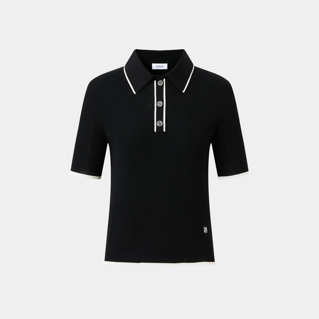 ports 1961 SILK CASHMERE CONTRAST POLO KNITWEAR BLACK