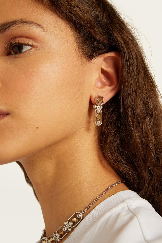 Ports 1961 SPHERES & DIAMONDS DROP EARRINGS GOLD & SILVER