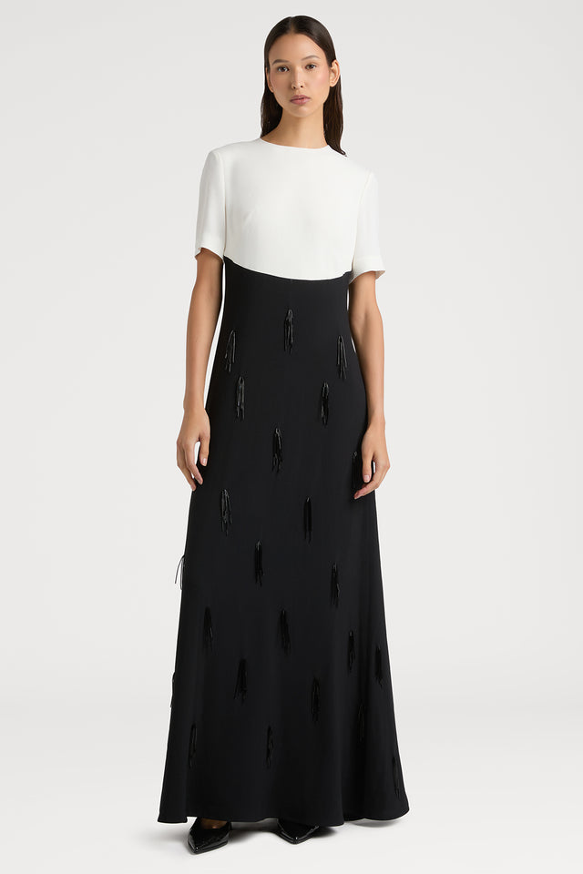 Ports 1961 STRIKING BLACK & WHITE CONTRAST GOWN EMBODYING PORTS 1961 TIMELESS ELEGANCE 999-BLACK