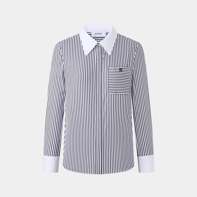 ports 1961 STRIPED SOPHISTICATION SHIRT BLACK WHITE MIX