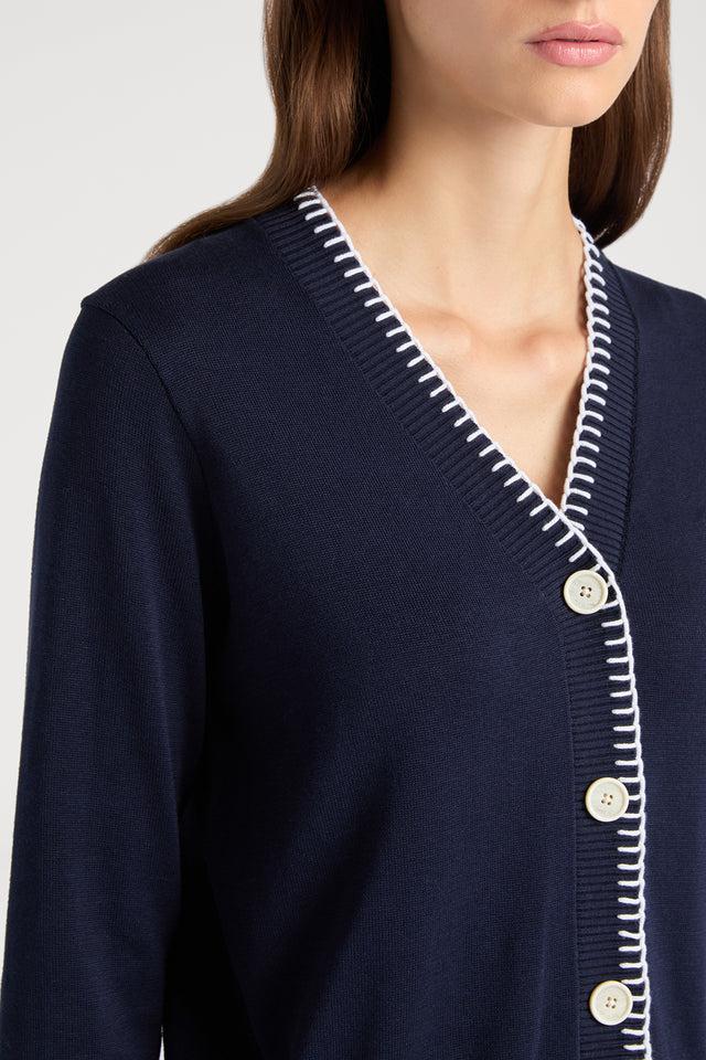 Ports 1961 STYLISH NAVY & WHITE CONTRAST TOP STITCH CARDIGAN 899-NAVY