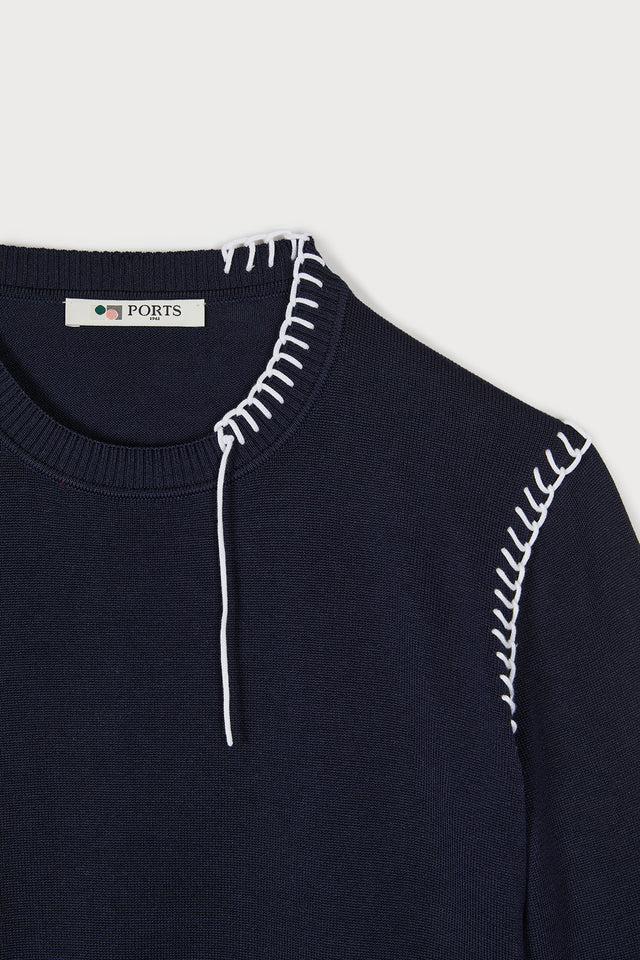 Ports 1961 STYLISH NAVY & WHITE CONTRAST TOP STITCH KNITWEAR 899-NAVY