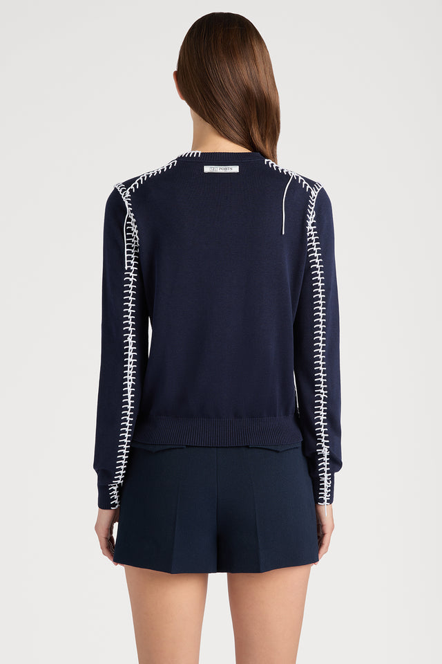 Ports 1961 STYLISH NAVY & WHITE CONTRAST TOP STITCH KNITWEAR 899-NAVY