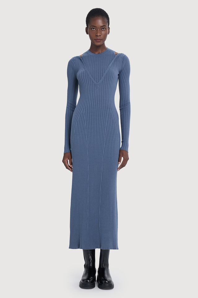 ports 1961 Stylish Shoulder Cut-Out Knit Dress 825-AVIO