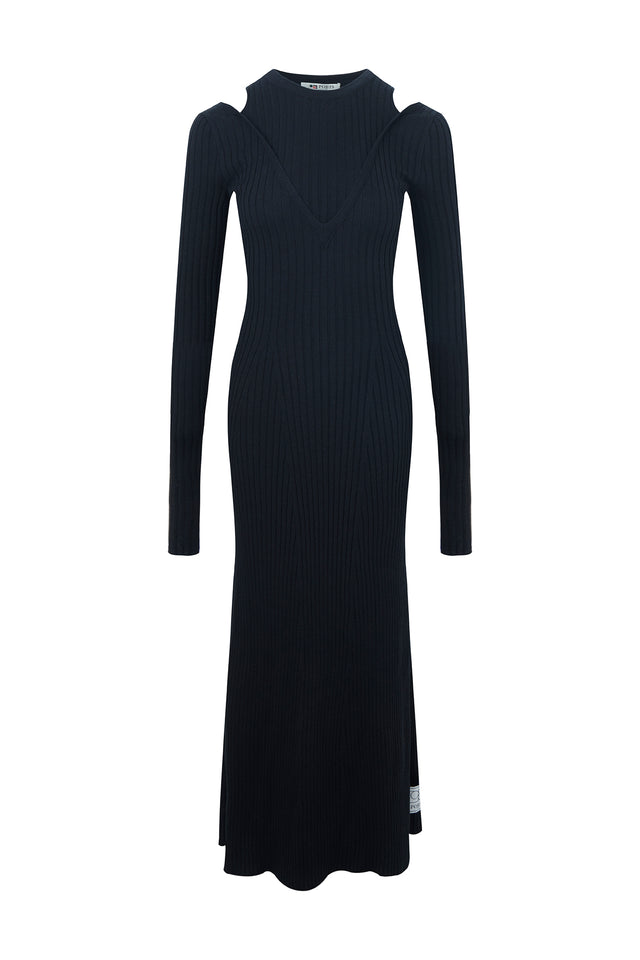Ports 1961 Stylish Shoulder Cut-Out Knit Dress In Black 999-Black