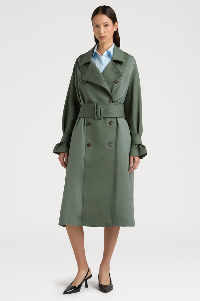 Ports 1961 SUMPTUOUS MILITARY GREEN TRENCH COAT THE EPITOME OF PORTS 1961 LUXURY 685-MTRY GREEN