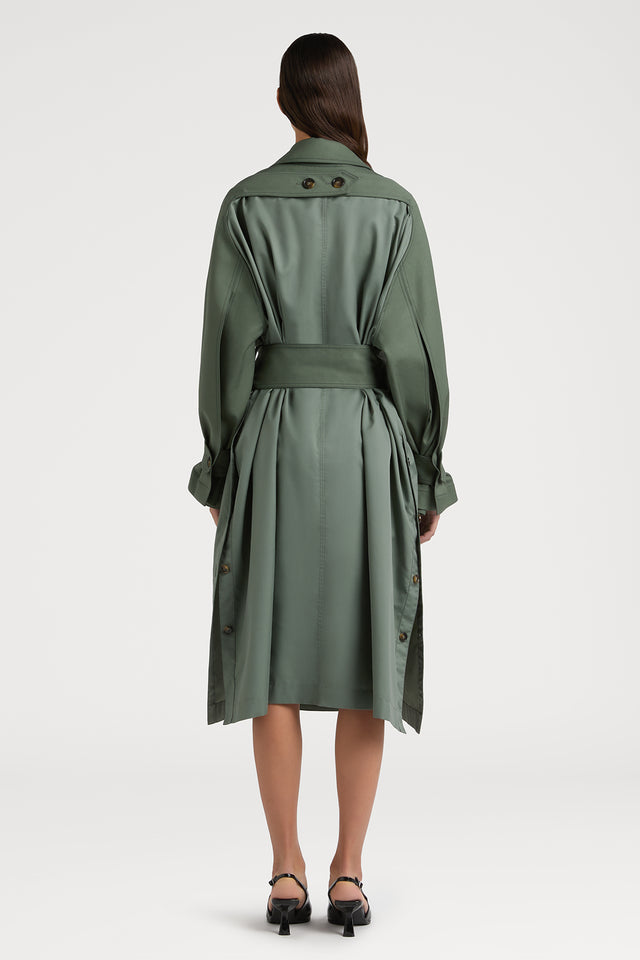 Ports 1961 SUMPTUOUS MILITARY GREEN TRENCH COAT THE EPITOME OF PORTS 1961 LUXURY 685-MTRY GREEN