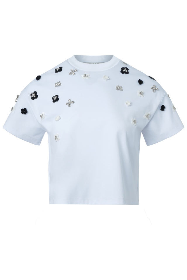 ports 1961 SWAROVSKI CRYSTAL FLOWER T-SHIRT OPTIC WHITE
