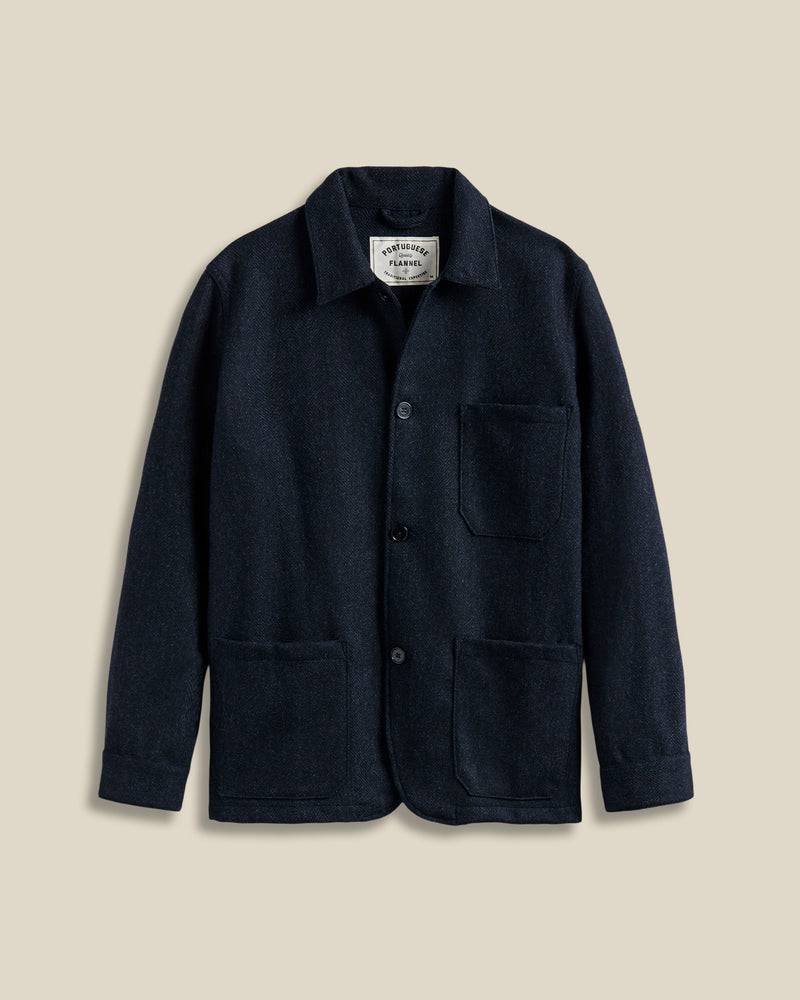 portuguese flannel Labura Herringbone Wool - Navy