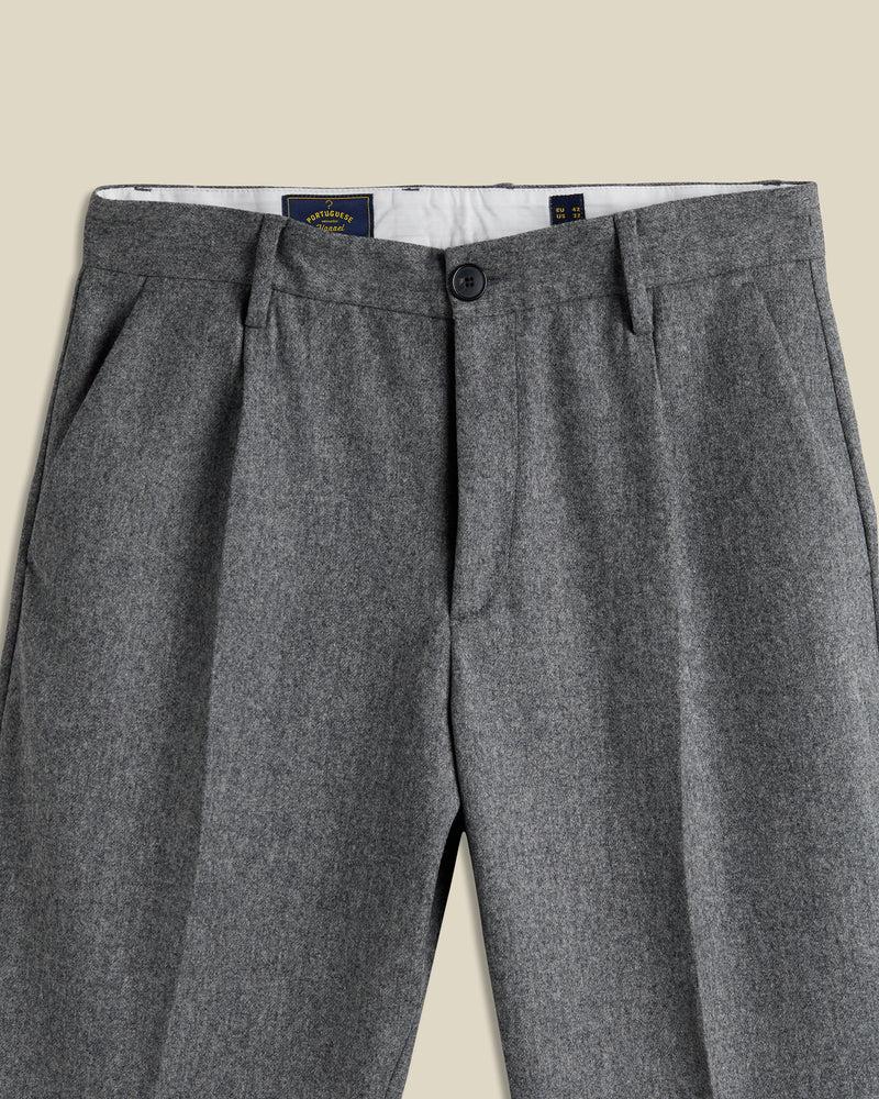 Portuguese Flannel Single Pleat Trousers - Grey