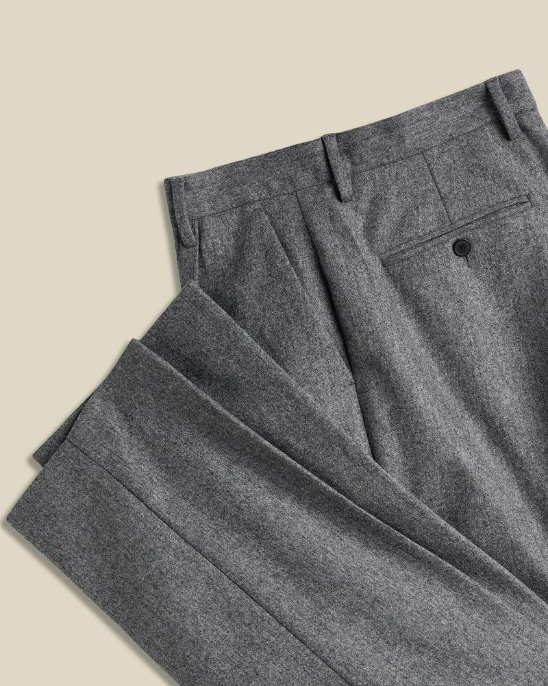 Portuguese Flannel Single Pleat Trousers - Grey
