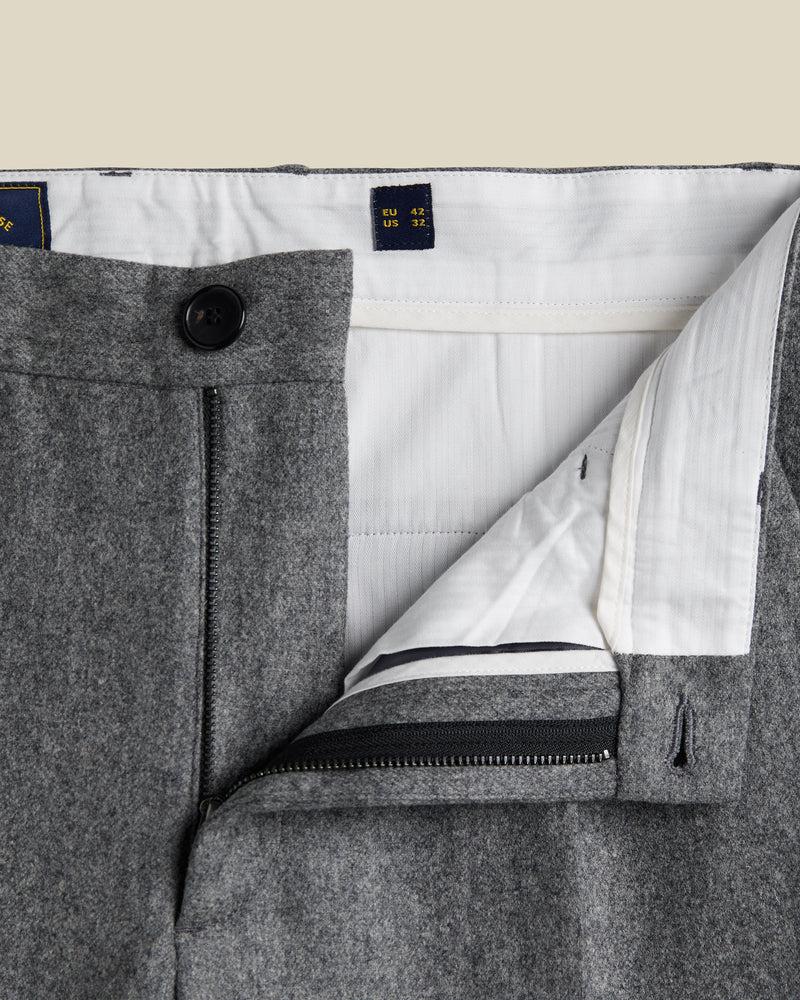 Portuguese Flannel Single Pleat Trousers - Grey
