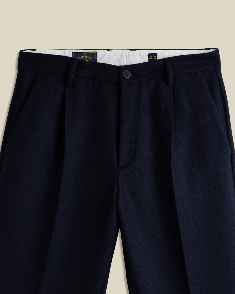 Portuguese Flannel Single Pleat Trousers - Navy