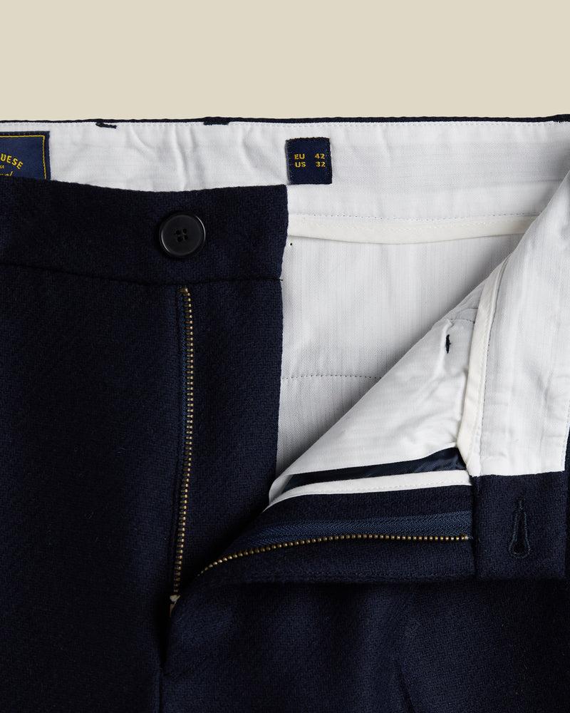Portuguese Flannel Single Pleat Trousers - Navy