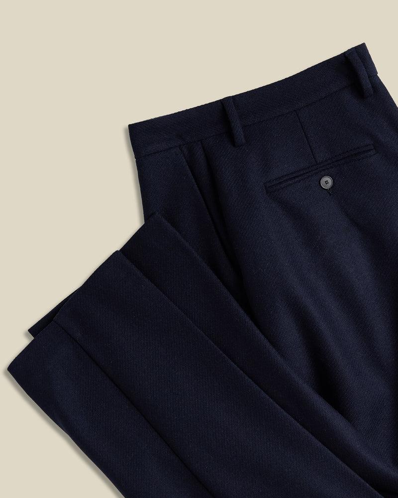 Portuguese Flannel Single Pleat Trousers - Navy