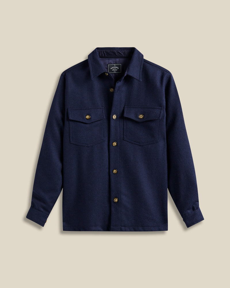 portuguese flannel Wool Field Overshirt - Navy