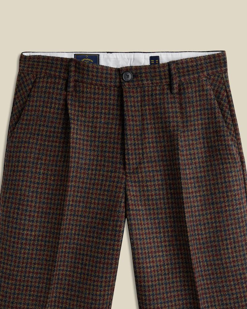 Portuguese Flannel Single Pleat Trousers - Pied Poule