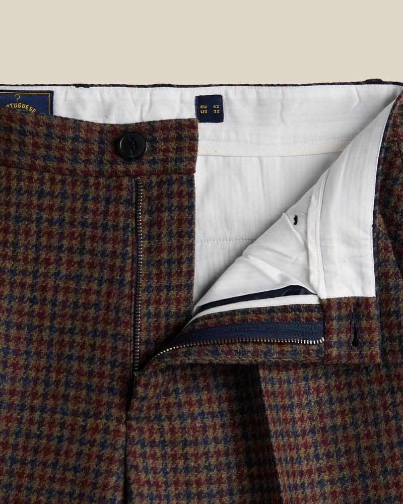 Portuguese Flannel Single Pleat Trousers - Pied Poule