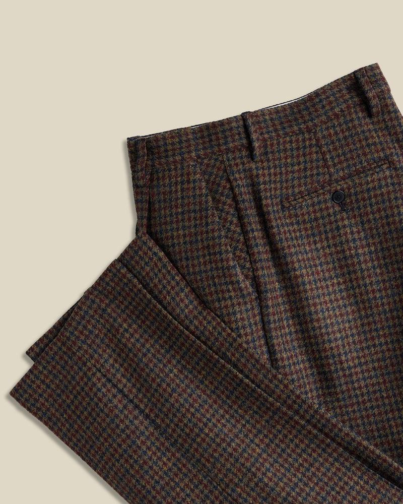 Portuguese Flannel Single Pleat Trousers - Pied Poule